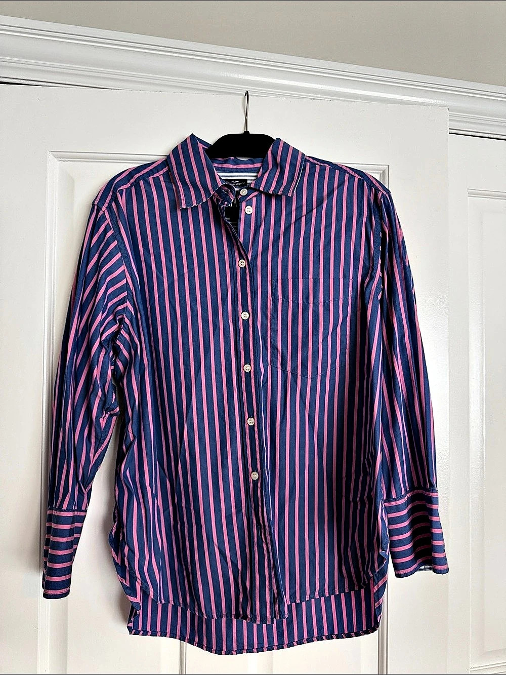 GAP Big Shirt in Organic Cotton Striped Button Down Blue & Pink Small